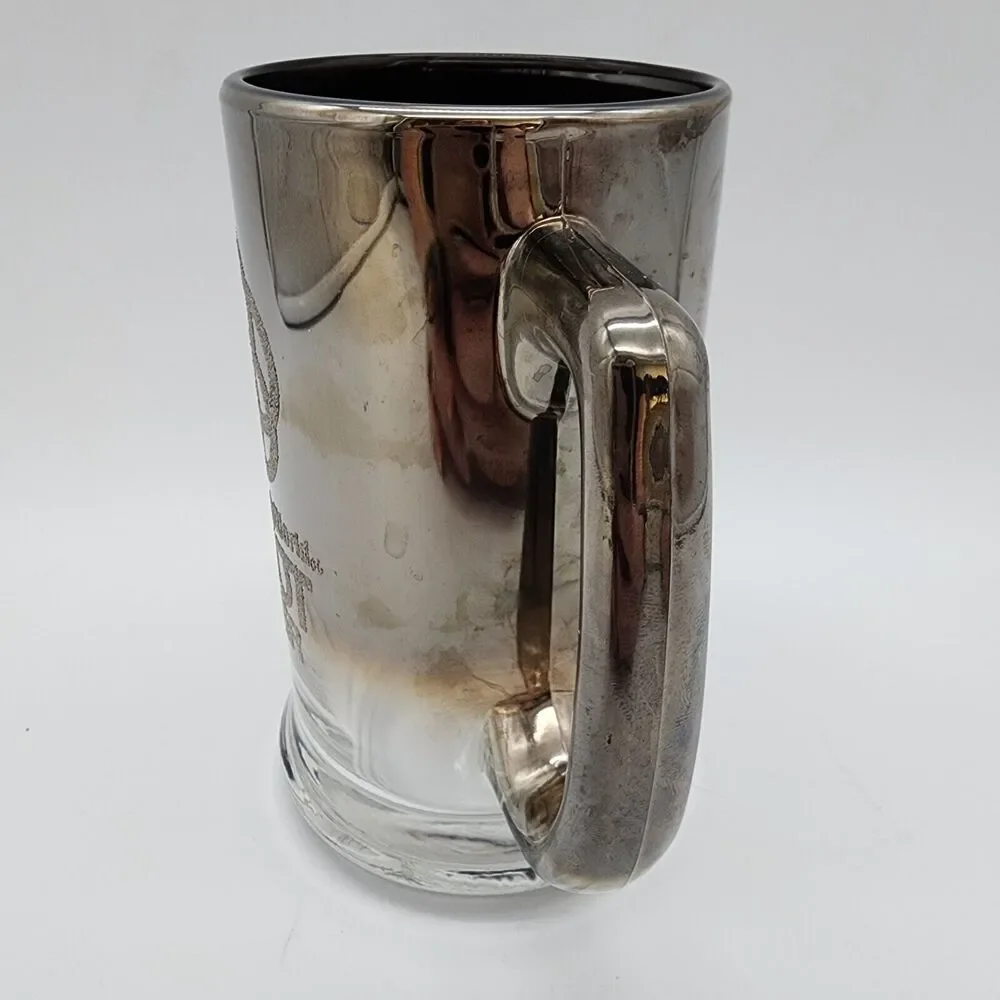 Vintage Disney World Glass Mug Stein Epcot Center Handle Silver Mirrored Etched